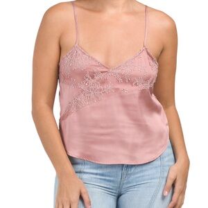 Free people Rose colored satin cami with lacy detailing size S Solid Moonbeams